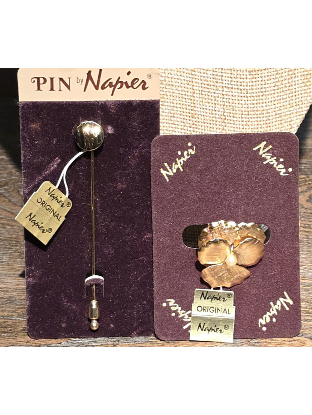 2pc Vintage Napier Brooch Stick Pin Pansy Flower READ DESCRIPTION!